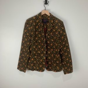 Ralph Lauren Green Flower Tapestry Corduroy Blazer